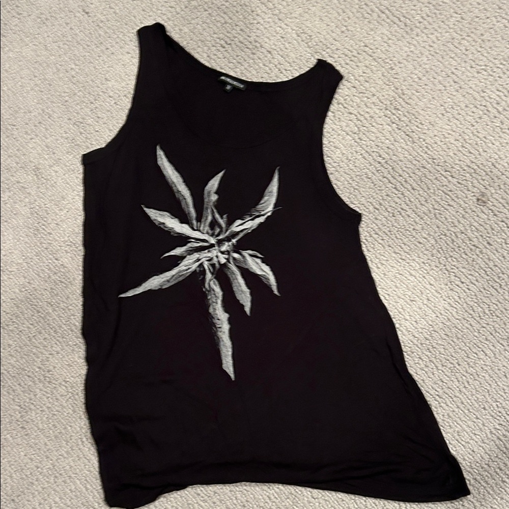 Ann Demeulemeester asymmetric Black and Gray Graphic Tank Top